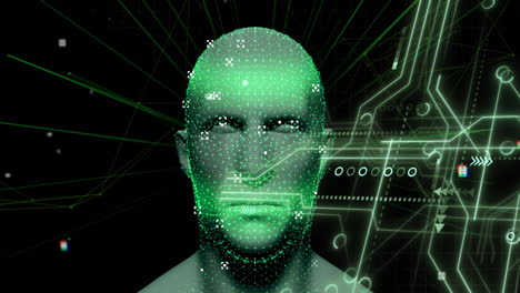 animación de iconos digitales de cabeza y líneas de neón