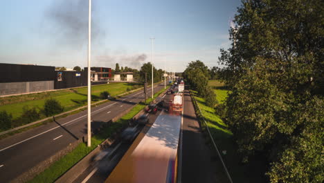 black smokes rise from highway after accident, time lapse view