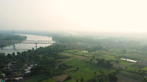 aerial drone shot of murshidabad city, showcasing its historical monuments and vibrant streets.