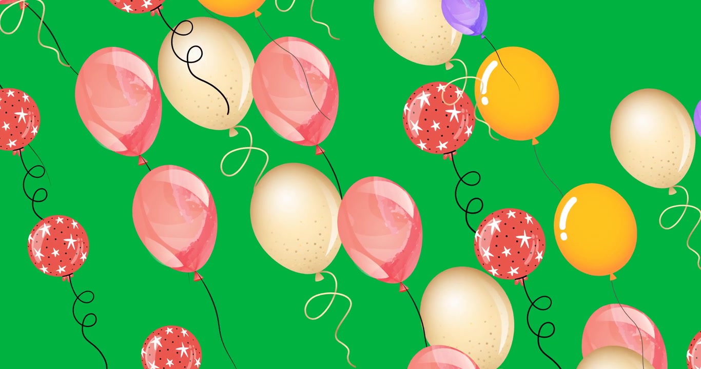 Animazione digitale di molti palloncini colorati che fluttuano su sfondo nero