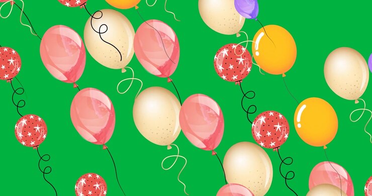 Animazione digitale di molti palloncini colorati che fluttuano su sfondo nero