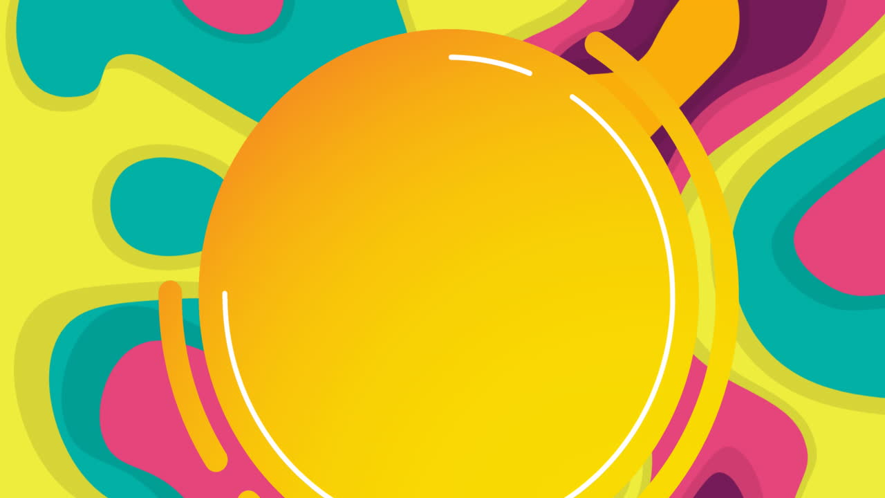 animación de círculos amarillos sobre el patrón retro de neón