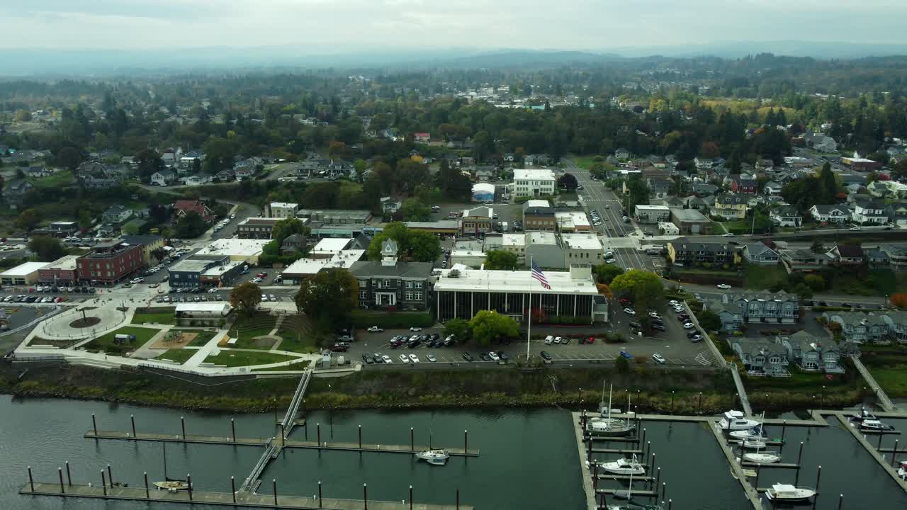 US, OR, St Helens, 2025-10-22 - Drone view of the city during its halloween Halloweentown celebration in the fall