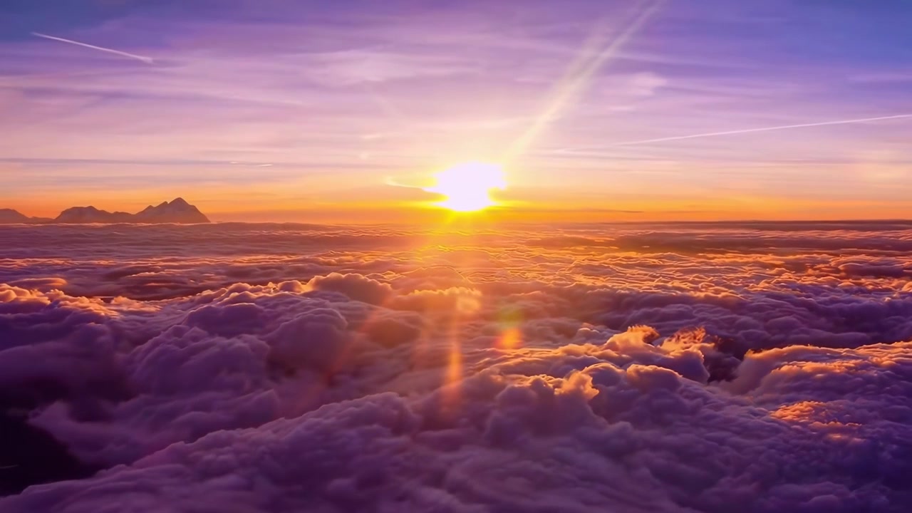 Vista Aerea del Tramonto Sopra un Mare di Nuvole