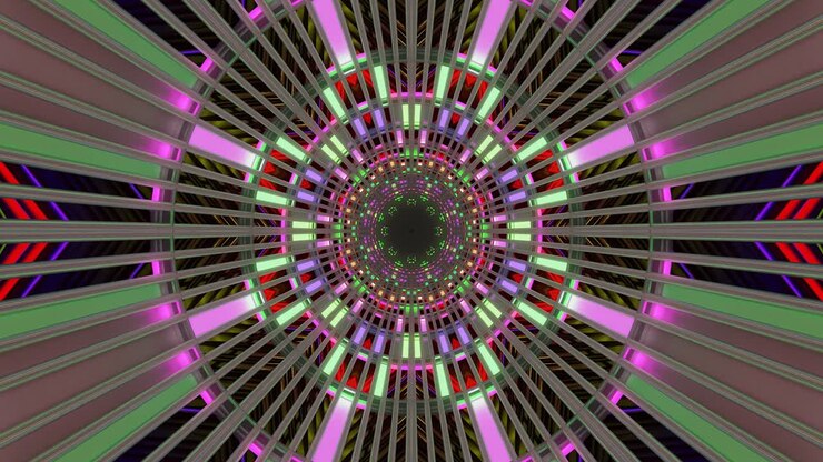 This seamless looping screensaver features a captivating display of dynamic, colorful patterns that pulse in a mesmerizing circular design, creating an immersive visual experience