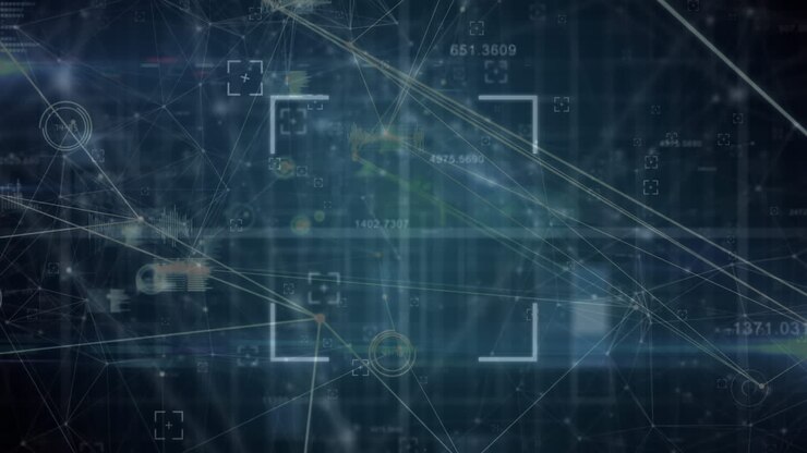 Animation of diverse data processing on dark blue background
