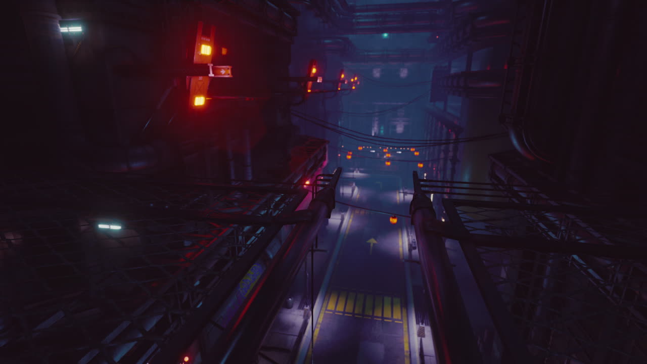 미래 과학 소설 도시의 네온 불빛