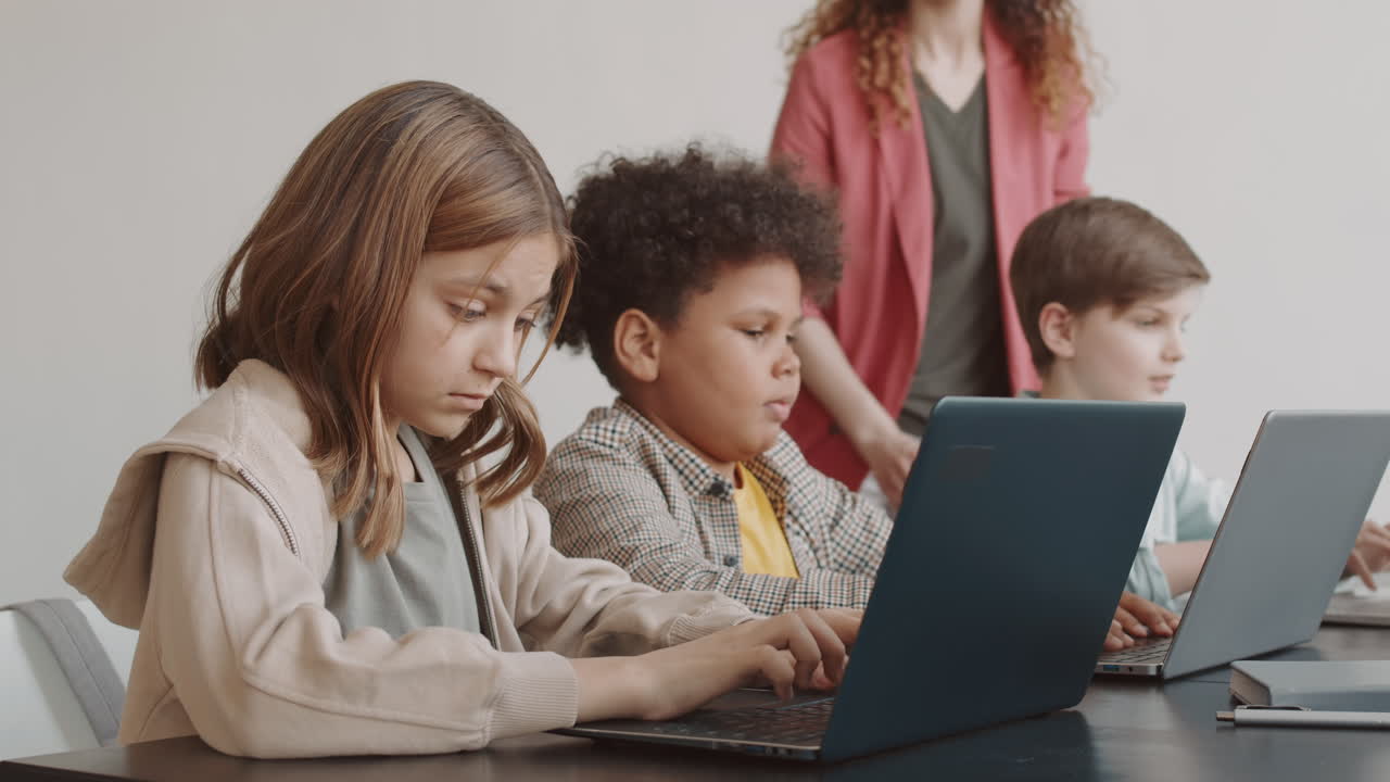 Students Using Portable Computers on Lesson