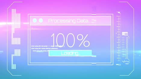 animación del procesamiento de datos con barra de carga sobre fondo azul