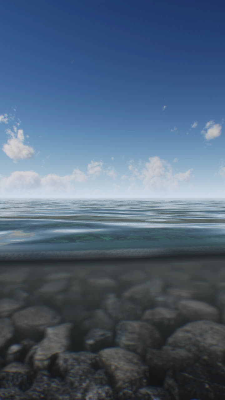 바다의 바다 풍경과 하늘과 바다의 파도가 물선으로 물속 부분으로 나 ⁇ 어져 있습니다.