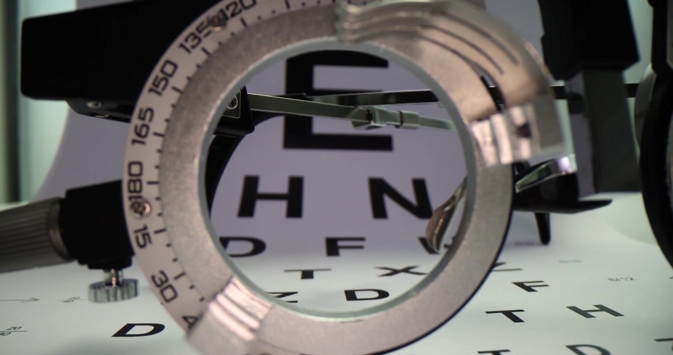 Vision testing glasses and snellen eye chart with black letters