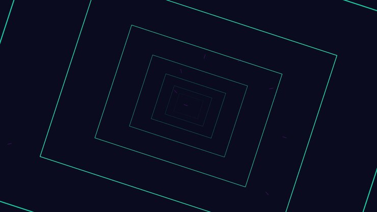 Abstract Tunnel of Glowing Neon Rectangles Moving Forward