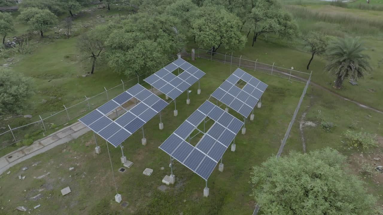 Drone shot of sollar pennels in forest