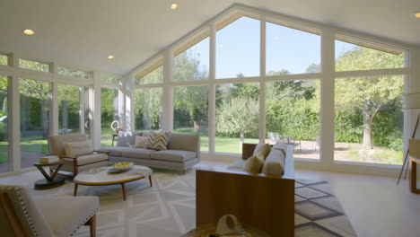bright and spacious modern living room with expansive windows and garden views