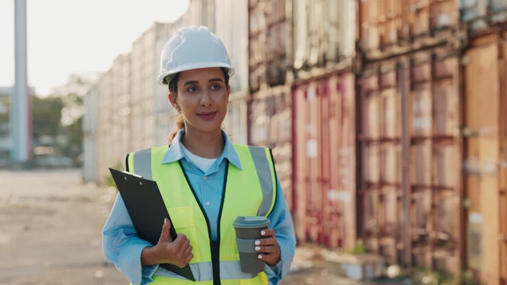 Female engineer at shipping yard