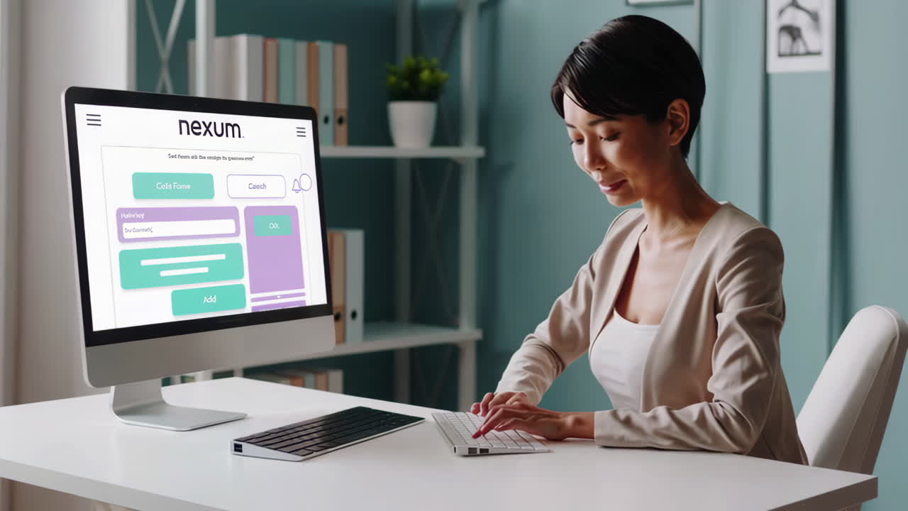 Woman using computer for online meeting and work