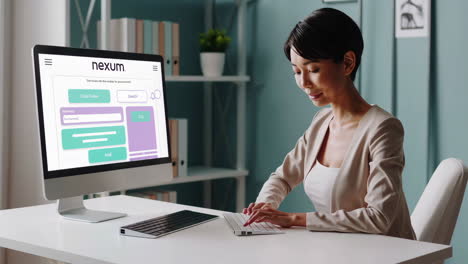 woman using computer for online meeting and work