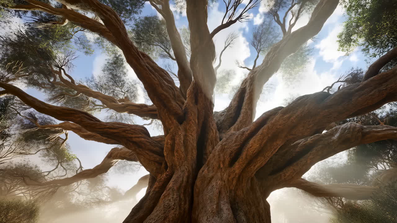 Majestic Ancient Tree Bathed in Sunbeams