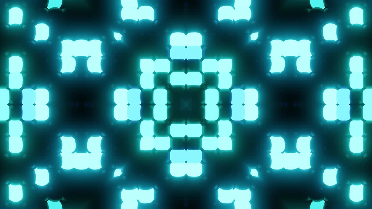 composición simétrica abstracta, elementos 3d se iluminan como bombillas con luz de neón multicolor. bg en bucle para espectáculos o eventos, exposiciones, festivales o conciertos, videos musicales, dj o vj para clubes nocturnos.