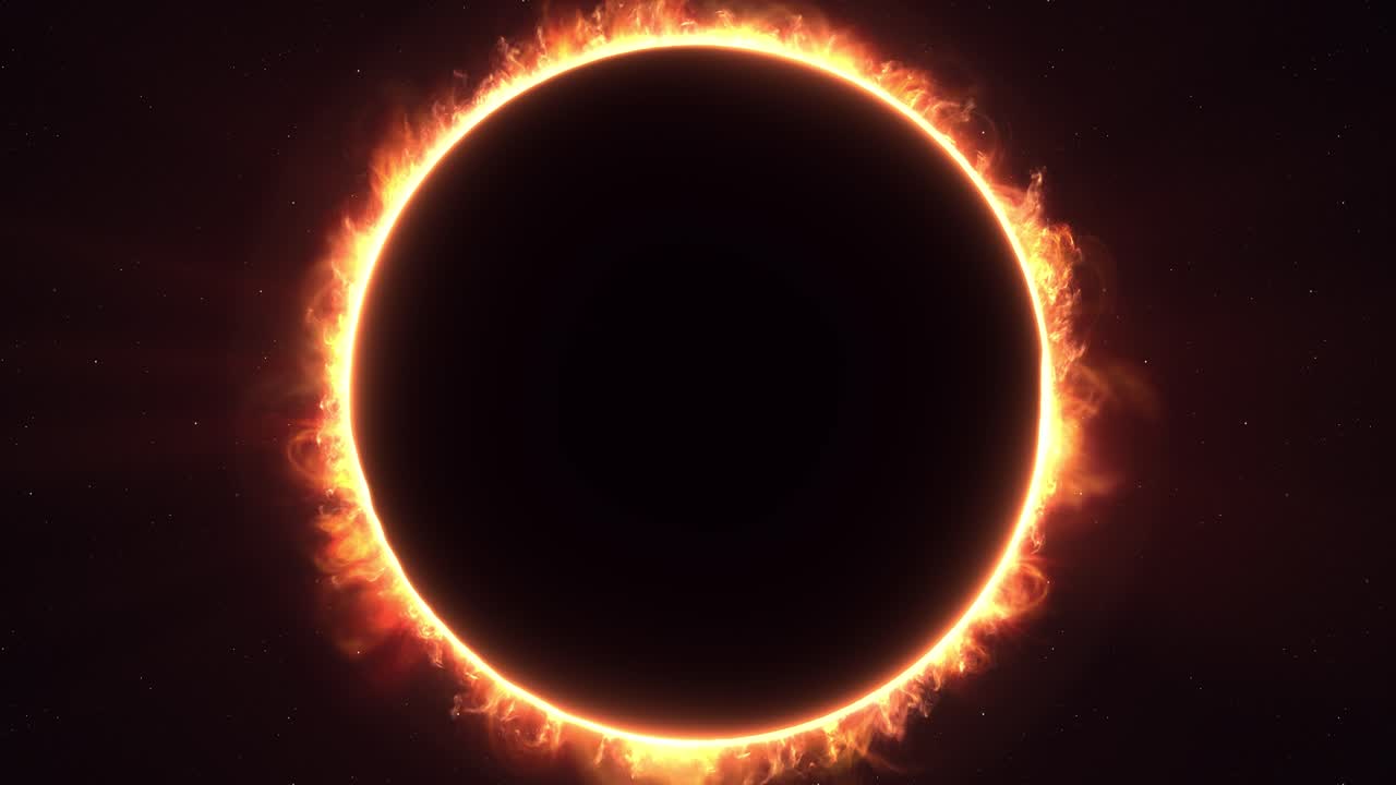 Total Solar Eclipse Sun Light Glowing in Universe, black background