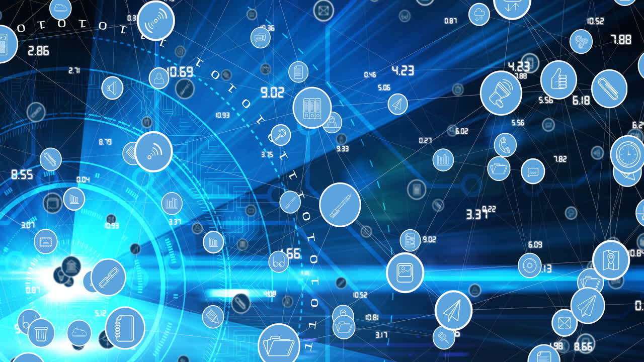 백그라운드에서 범위 스캔을 통해 디지털 아이콘으로 연결 네트워크의 애니메이션