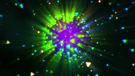 bola de discoteca de neón y confeti geométrico