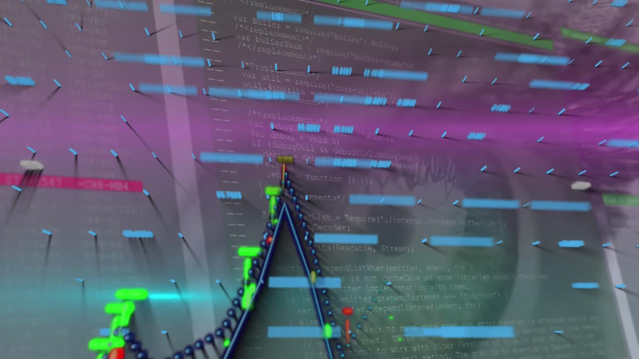 여성의 눈 위에 선과 그래프의 애니메이션 및 데이터 처리