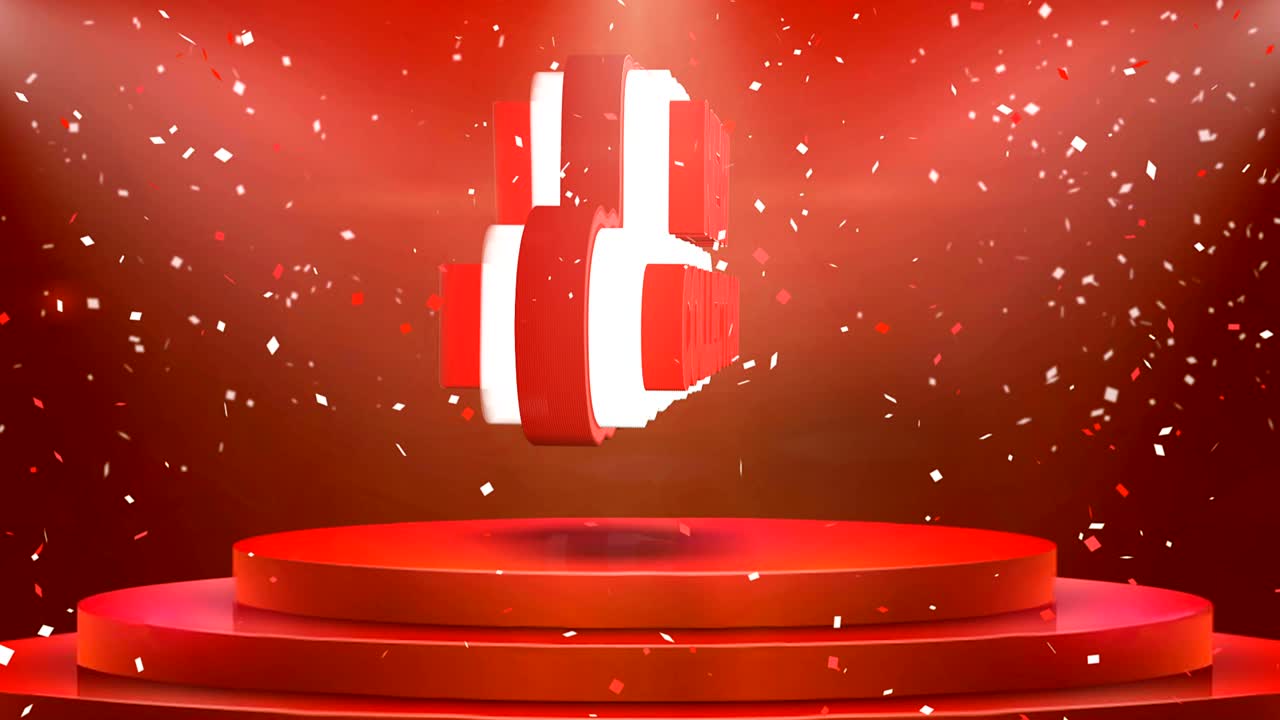 새로운 컬렉션 텍스트 애니메이션 무대 포디움 콘페티 루프 애니메이션