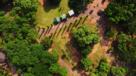 Beautiful-top-down-aerial-of-a-peaceful-green-park-in-Abuja,-Nigeria