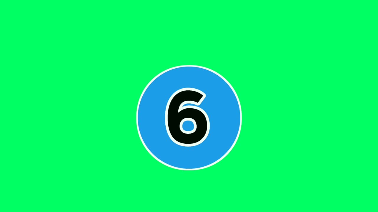 Moving down Cartoon Number 6 six animation green screen.flat design cartoon number drop down animated images 4k