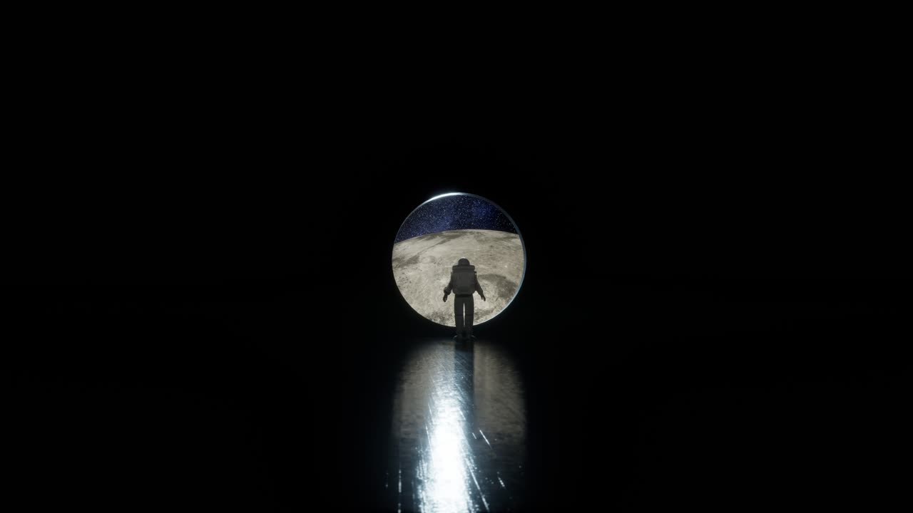 Astronaut Gazing At The Moon Through A Dark Portal
