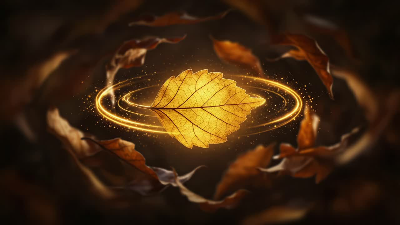 A Captivating Journey Through the Whirl of Autumn Leaves: A Golden Leaf Enveloped in a Cosmic Swirl of Nature's Splendor