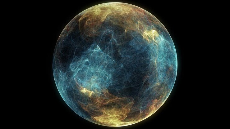 Abstract particle sphere, science background.Virtual flow big binary data visualization.