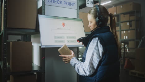 warehouse worker scanning packages using barcode scanner and software