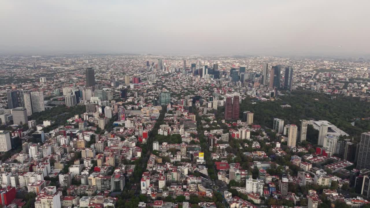 Drone view of the Polanco area on a spring day in Mexico City