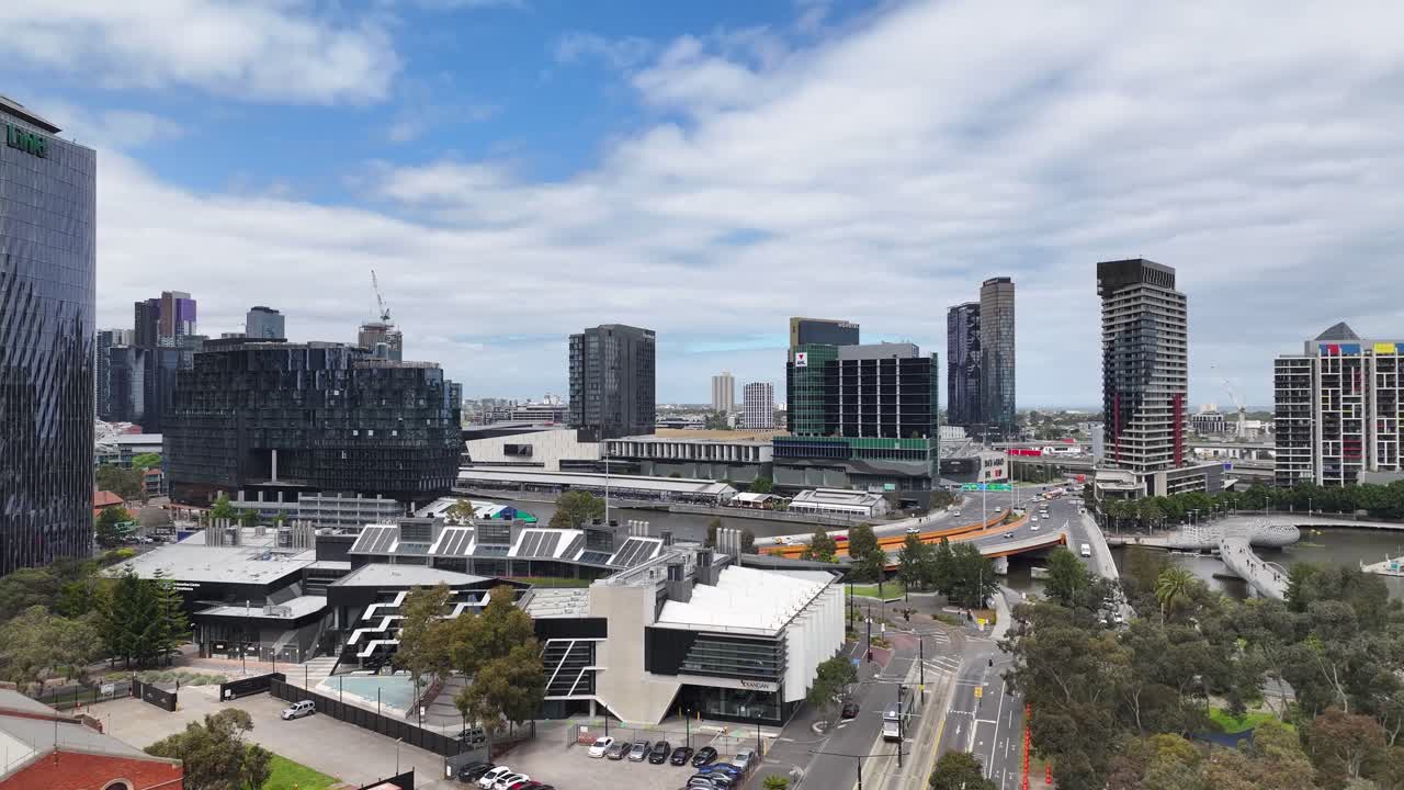 Melbourne, Victoria, Australia - Towering High-rises in the Collins Street Precinct of Docklands - Drone Flying Forward