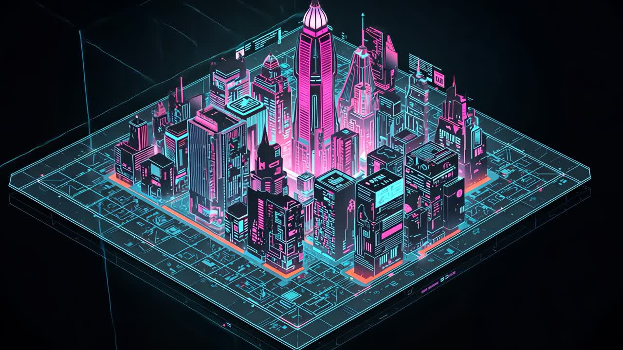 미래의 네온 도시 풍경