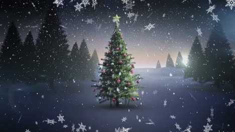 Animation-Des-Weihnachtsbaums-über-Der-Winterlandschaft