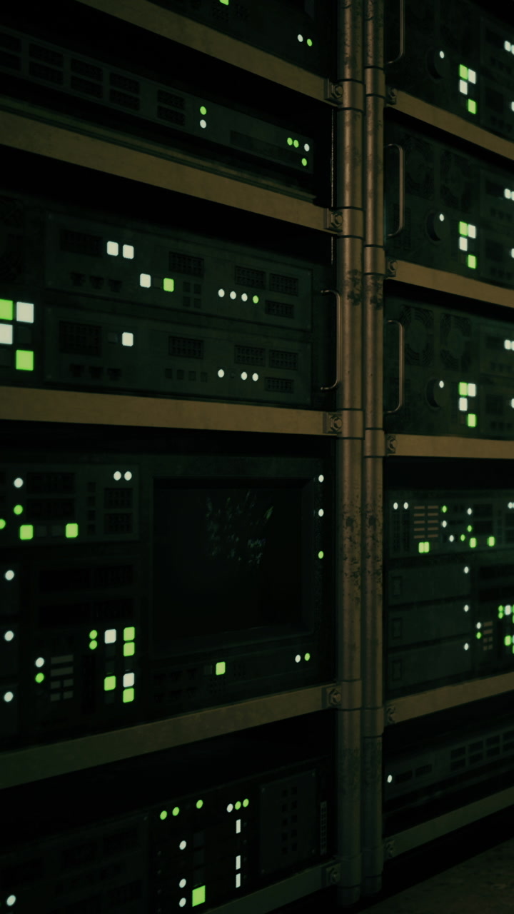 Mystery unfolds in a glowing data center filled with green lights