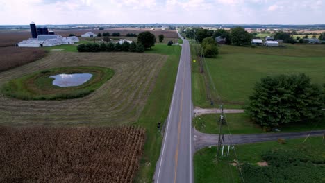 car drivng on long road through kentucky farm country