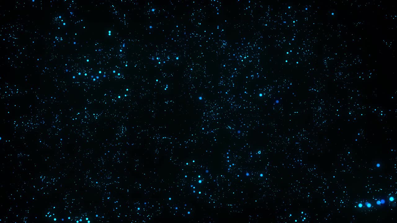 Abstract dots background. Blue illuminated particles. Depth of field. Abstract lighting, dust, particle and glare on a dark background. Futuristic technology. Bokeh. 3d loop animation, VJ, 4K