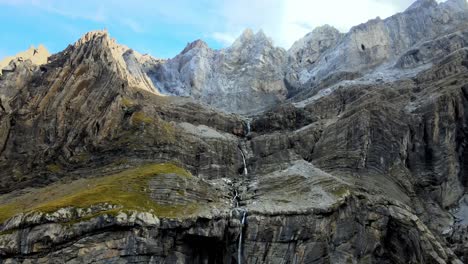 aerial views of the gavarnie waterfall in french pyrenees