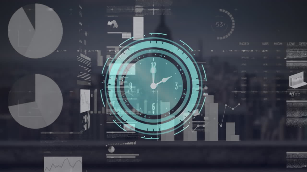 Animation of data processing over cityscape