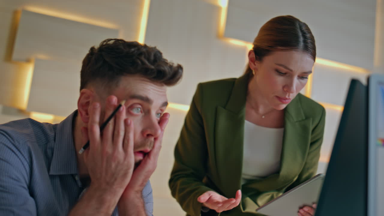 Businesswoman dissatisfied subordinate work at corporate office close up.