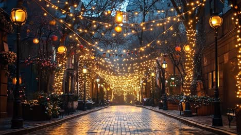 festive urban street with lights