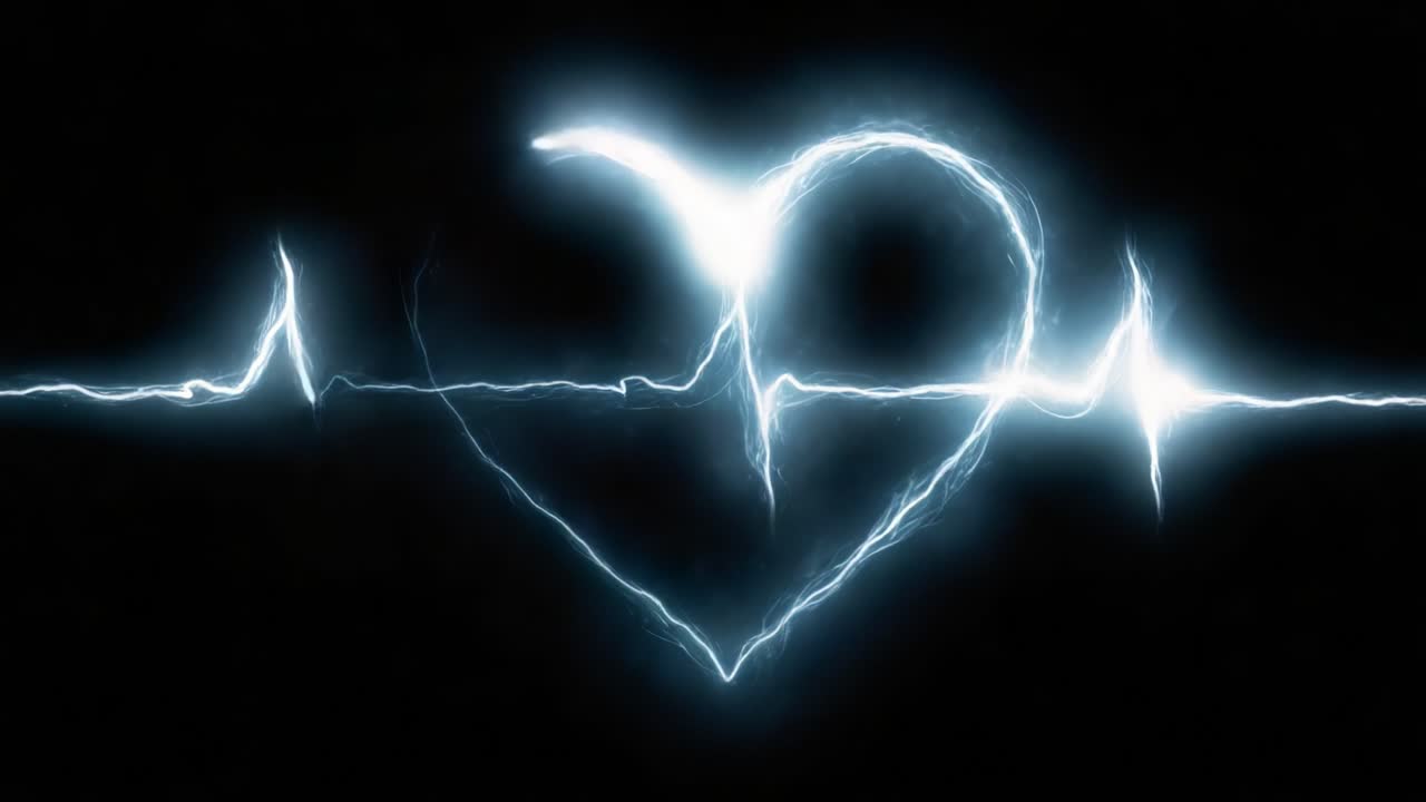 Un battito cardiaco luminoso: una rappresentazione artistica di amore e vitalità catturata attraverso una straordinaria visualizzazione di cuore e onde di impulso.