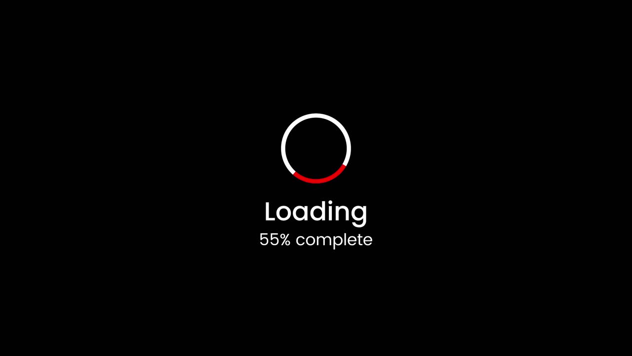 Loading screen indicator from 0 to 100 percent animation isolated on black background