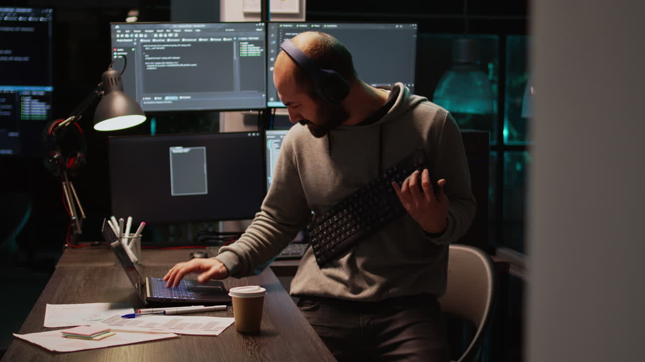 Man playing keyboard in office