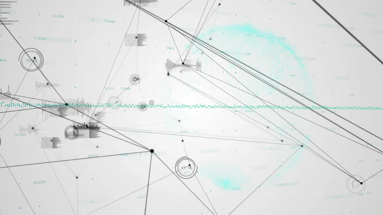 Animation of data visualization with network connections, graphs, and lines