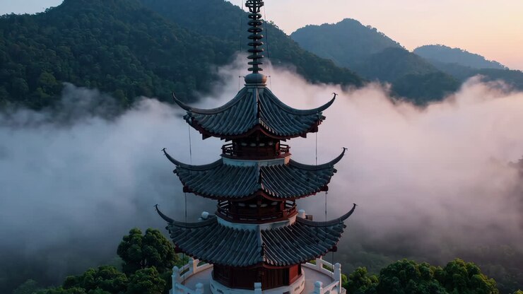 Misty Pagoda on a Mountain